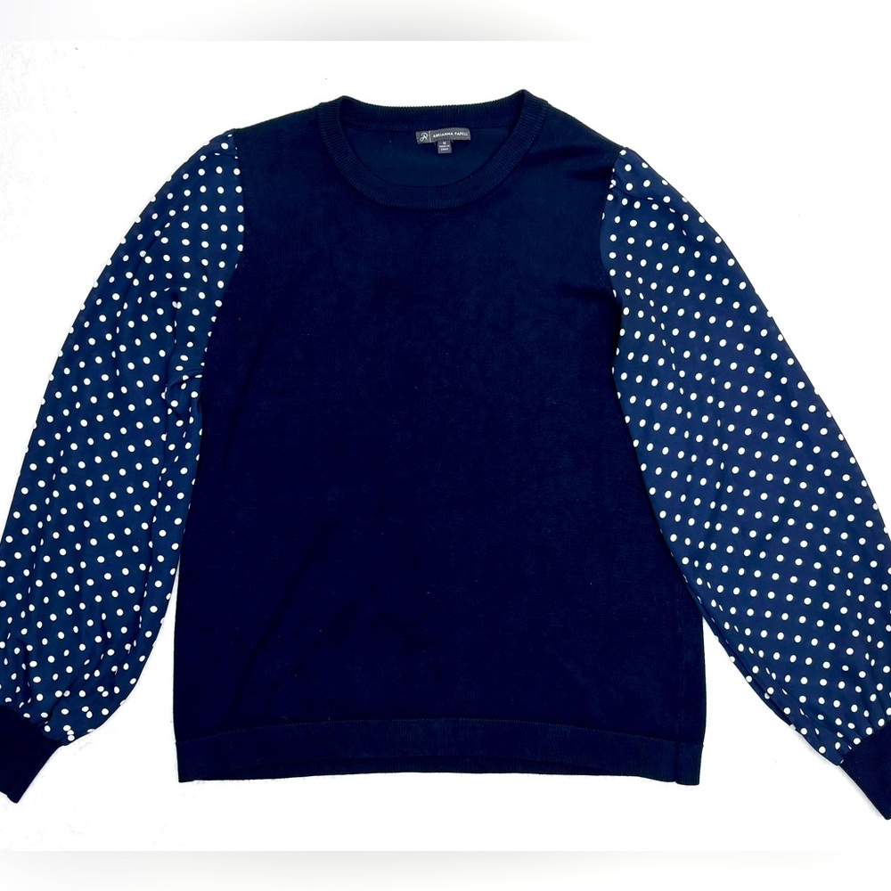 Adrianna Papell Polka Dot Sheer Long Sleeve sweater Top